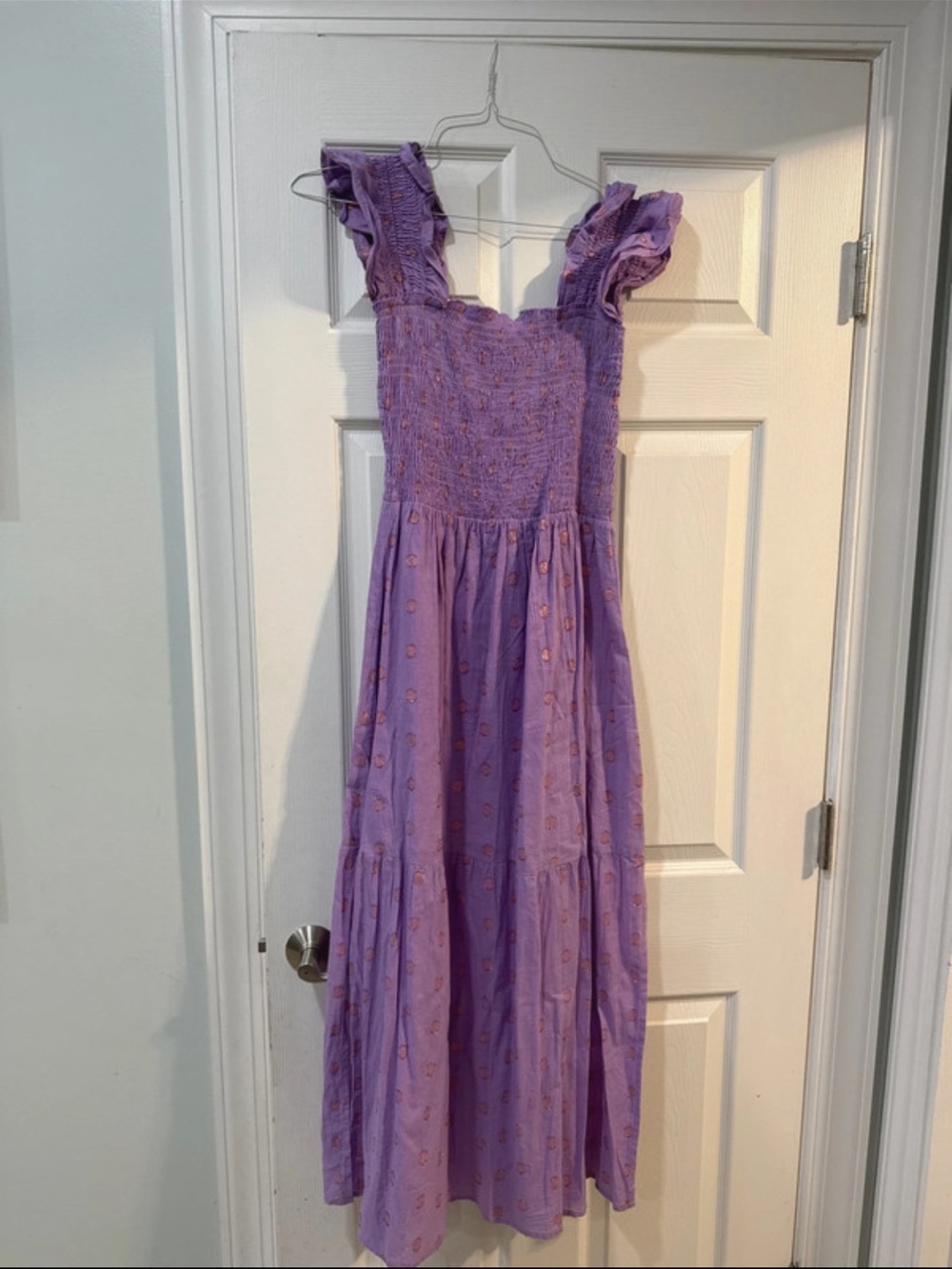 Smocked Ruffle Strap Maxi Dress - Purple